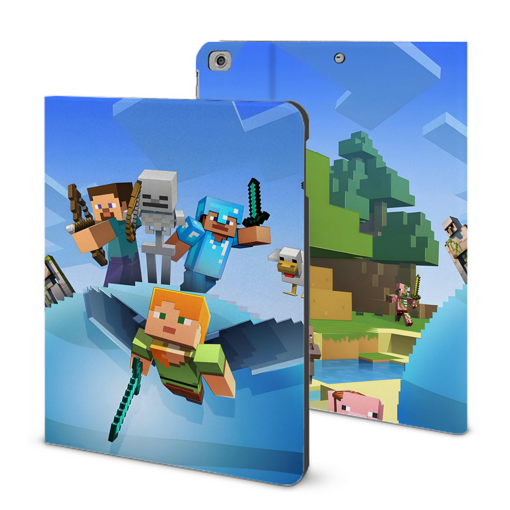 （画像用） マインクラフト ブロックの世界 Minecraft MC Block world IPad ケース ブック型 PUレザー TPU 耐衝撃 軽量 薄型 ペン収納なし 全面保護 IPad 各モデル対応
